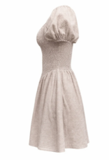 Privilege Ramona Smocked Puff Sleeve Square Neck Dress in Tan Gingham
