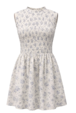 Privilege Prim Sleeveless Rouched Dress in Blue Floral