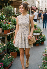 Privilege Prim Sleeveless Rouched Dress in Blue Floral