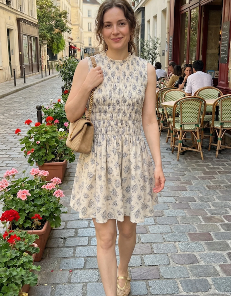 Privilege Prim Sleeveless Rouched Dress in Blue Floral