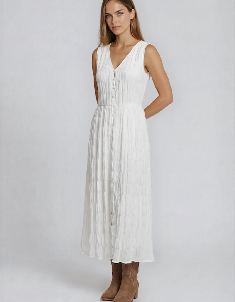 Privilege Pascale Cotton Blend Silky Feel Button Front Dress in White