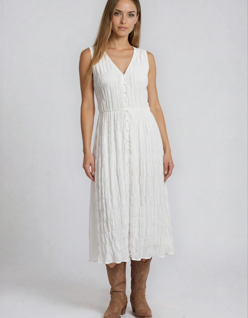 Privilege Pascale Cotton Blend Silky Feel Button Front Dress in White