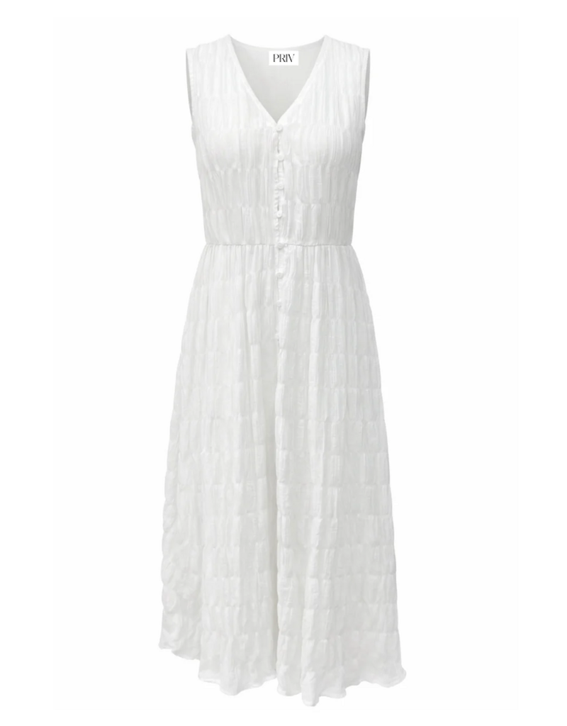Privilege Pascale Cotton Blend Silky Feel Button Front Dress in White