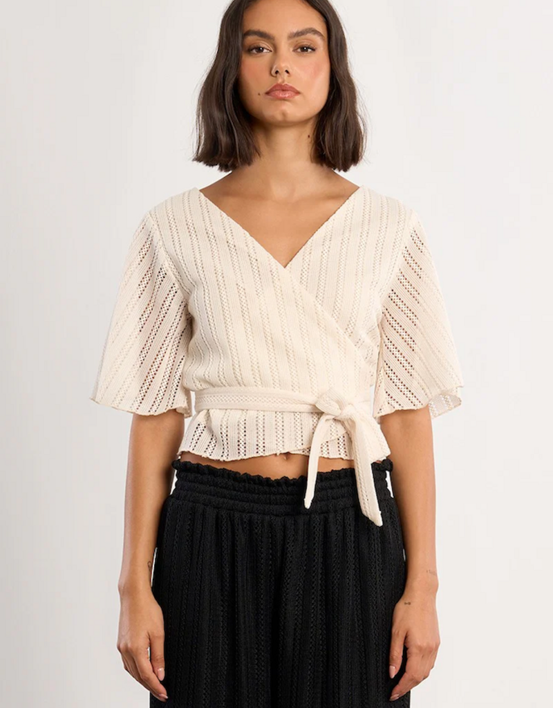 Molly Bracken Erin Openwork Wrap Top in Off White (Ecru)