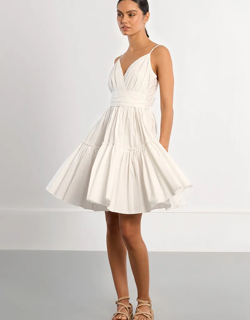 Molly Bracken Lori Tie-Back Mini Dress in White