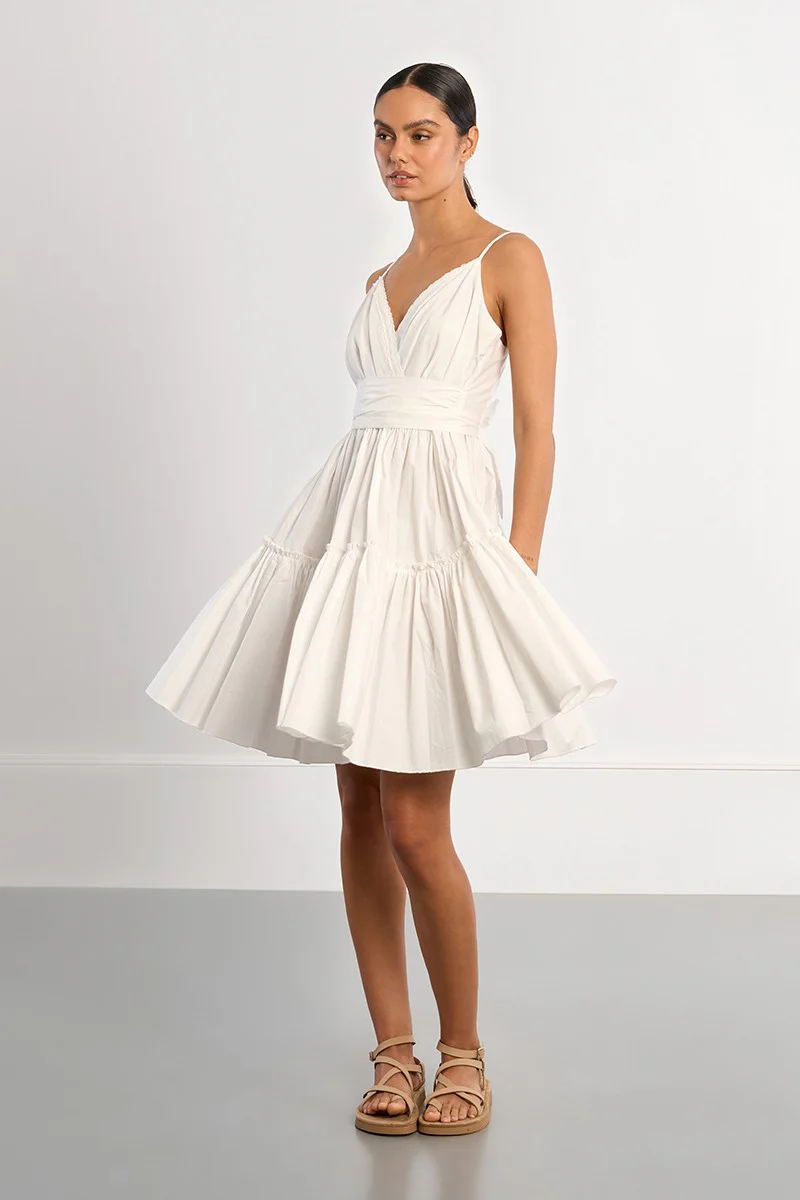 Lori Tie-Back Mini Dress in White - Adorn Boutique Lori Tie-Back Mini Dress in White - Adorn Boutique