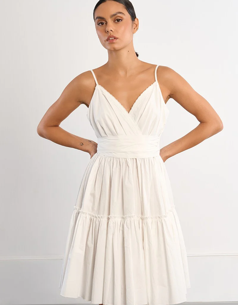 Molly Bracken Lori Tie-Back Mini Dress in White