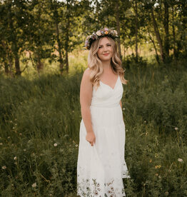 Adelyn Rae Tania Embroidered Scalloped Tiered Midi Dress