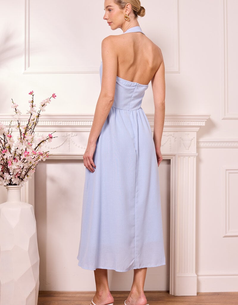 Angel Eye Marseille Halter Midi Dress in Baby Blue