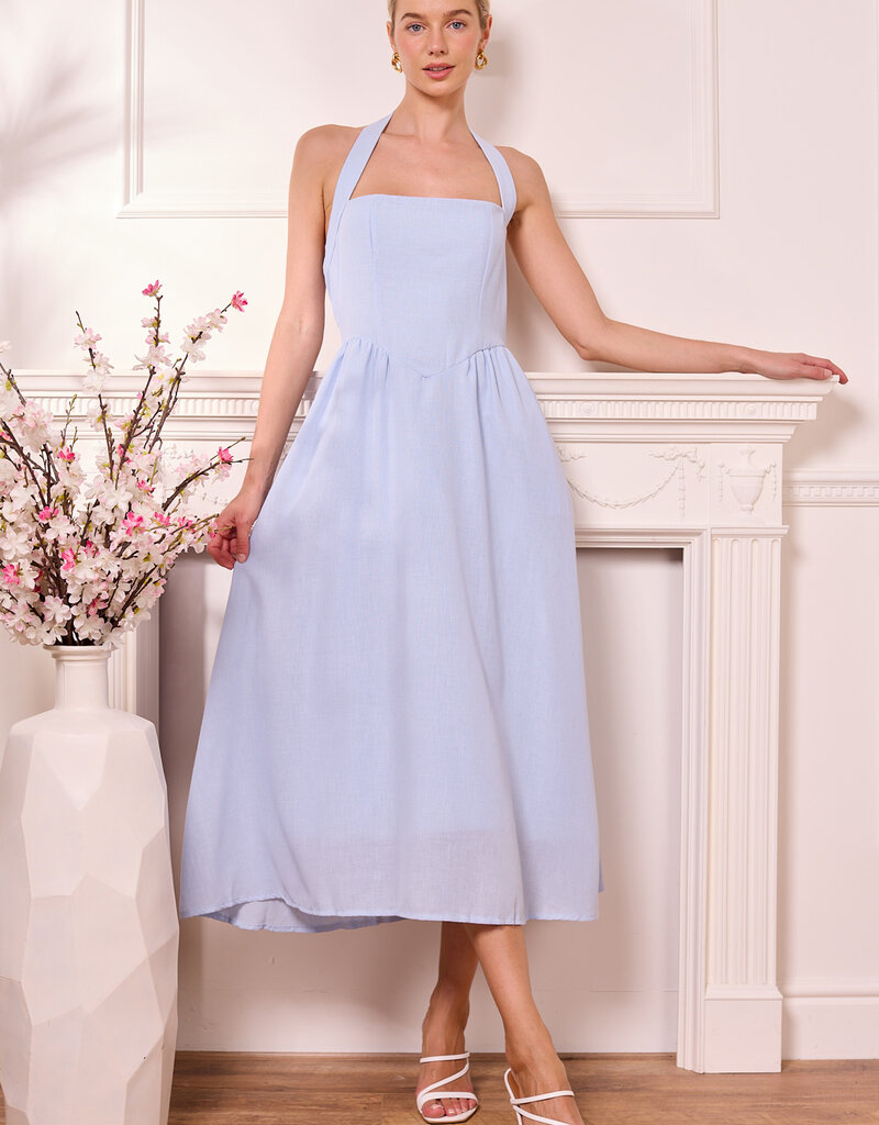 Angel Eye Marseille Halter Midi Dress in Baby Blue
