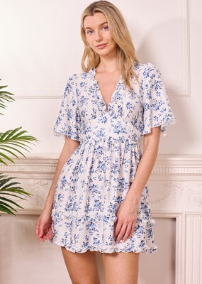 Angel Eye Fiume Dress in Blue & White Floral