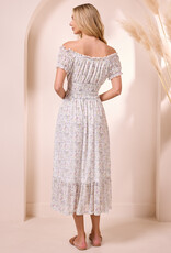 Angel Eye Genoa Shirred Off-The-Shoulder Midi Dress in Multi Ditzy Floral