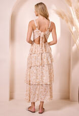 Angel Eye Dresden Tiered Midi Dress in Beige Floral Print