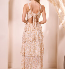 Angel Eye Dresden Tiered Midi Dress with Back-Tie Detail