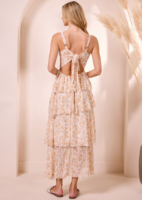 Angel Eye Dresden Tiered Midi Dress with Back-Tie Detail
