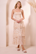 Angel Eye Dresden Tiered Midi Dress in Beige Floral Print