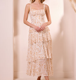 Angel Eye Dresden Tiered Midi Dress with Back-Tie Detail