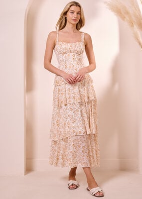 Angel Eye Dresden Tiered Midi Dress with Back-Tie Detail