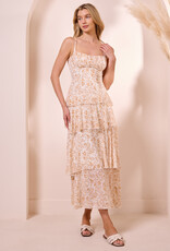Angel Eye Dresden Tiered Midi Dress in Beige Floral Print
