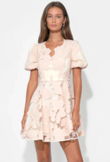 Adelyn Rae Ariana Bubble Sleeve Mini Dress in Blush/Cream