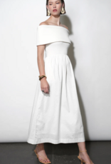 Greylin Marjorie Mixed Media Off-The-Shoulder Midi Dress in White