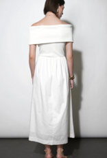 Greylin Marjorie Mixed Media Off-The-Shoulder Midi Dress in White