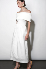 Greylin Marjorie Mixed Media Off-The-Shoulder Midi Dress in White