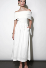 Greylin Marjorie Mixed Media Off-The-Shoulder Midi Dress in White