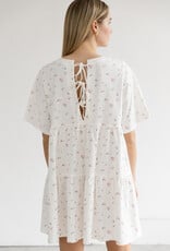 Brunette the Label Tiered Dress in Cream with Pink