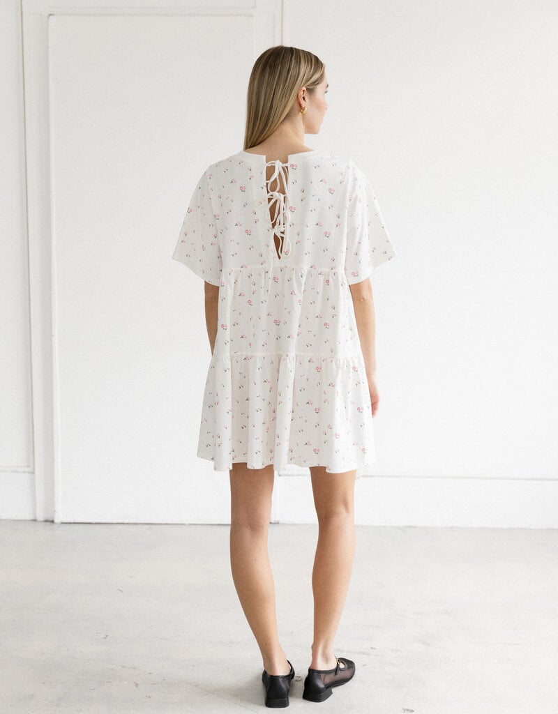 Brunette the Label Tiered Dress in Cream with Pink