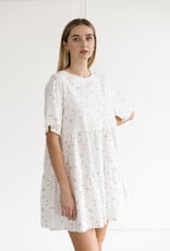 Brunette the Label Tiered Dress in Cream with Pink