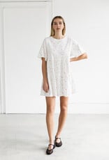 Brunette the Label Tiered Dress in Cream with Pink