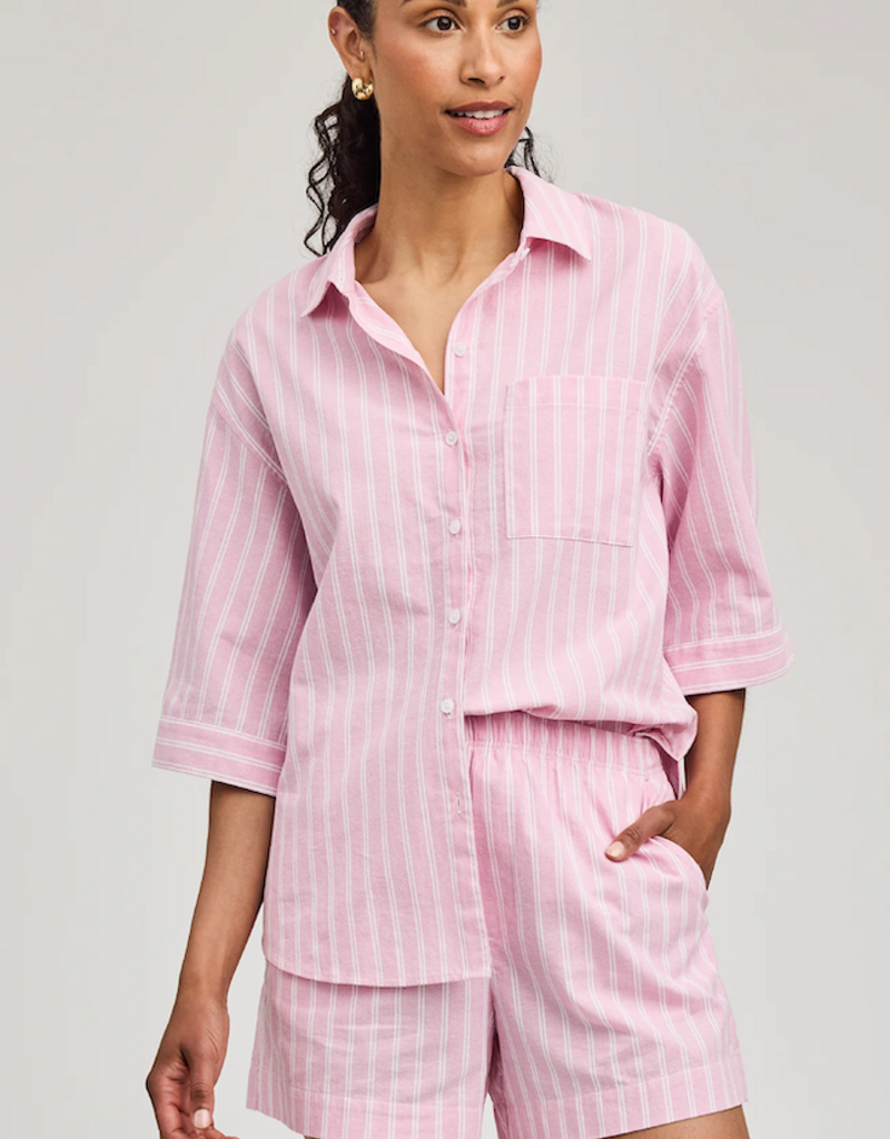 Gentle Fawn Blaire 100% Cotton Button Shirt in Carnation Stripe Pink