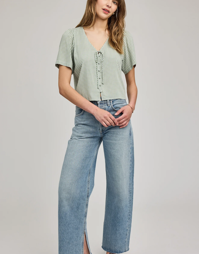 Gentle Fawn Becca Short Sleeve Blouse in Pistachio Gingham