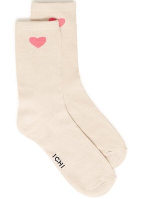 ICHI Anya Heart Socks in Birch