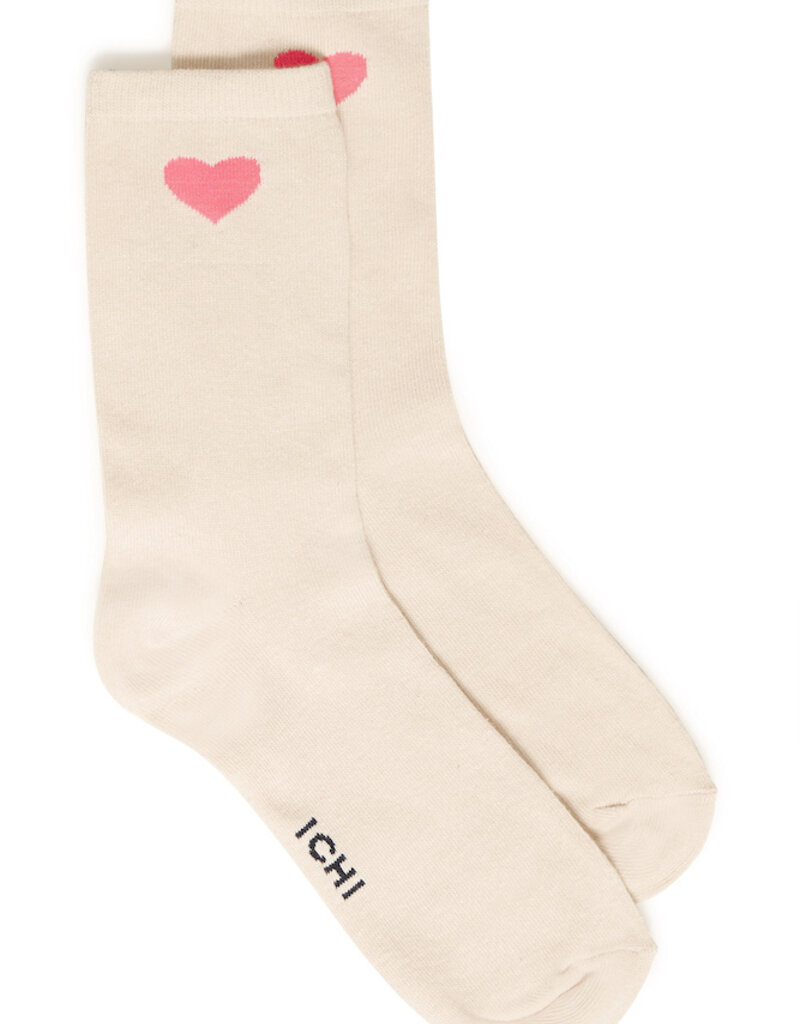 ICHI Anya Heart Socks in Birch
