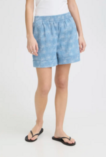 ICHI Odette 100% Cotton Embroidered Shorts in Light Blue