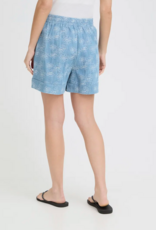 ICHI Odette 100% Cotton Embroidered Shorts in Light Blue