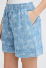 ICHI Odette 100% Cotton Embroidered Shorts in Light Blue