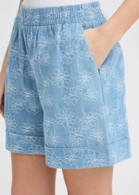 ICHI Odette Cotton Embroidered Shorts
