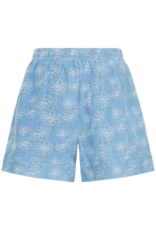 ICHI Odette 100% Cotton Embroidered Shorts in Light Blue