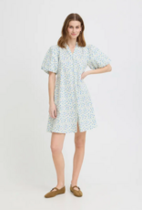 ICHI Qwin 100% Cotton Dress in Cloud Dancer/Blue Floral