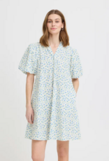 ICHI Qwin 100% Cotton Dress in Cloud Dancer/Blue Floral