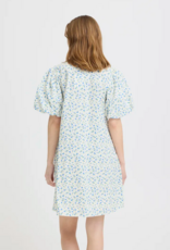 ICHI Qwin 100% Cotton Dress in Cloud Dancer/Blue Floral