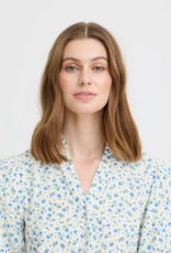 ICHI Qwin 100% Cotton Dress in Cloud Dancer/Blue Floral