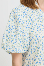 ICHI Qwin 100% Cotton Dress in Cloud Dancer/Blue Floral