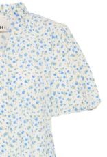 ICHI Qwin 100% Cotton Dress in Cloud Dancer/Blue Floral