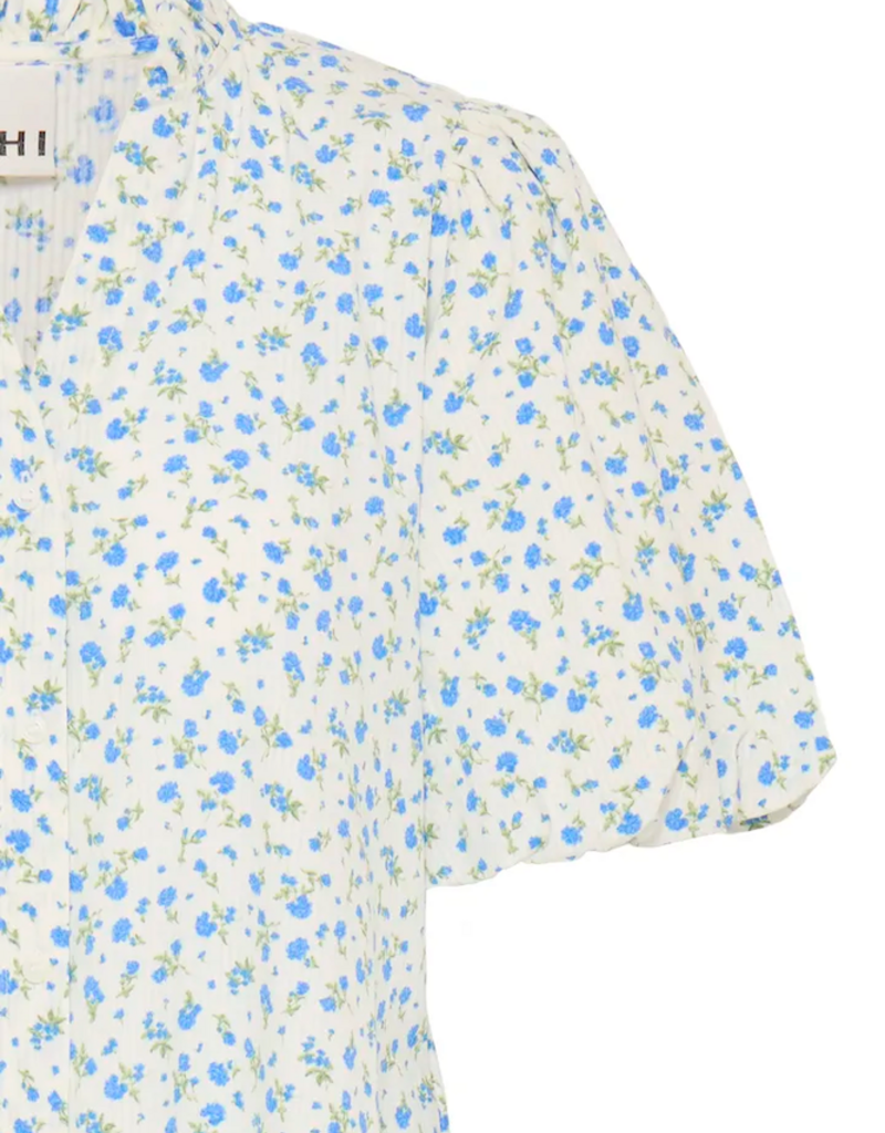 ICHI Qwin 100% Cotton Dress in Cloud Dancer/Blue Floral