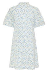 ICHI Qwin 100% Cotton Dress in Cloud Dancer/Blue Floral