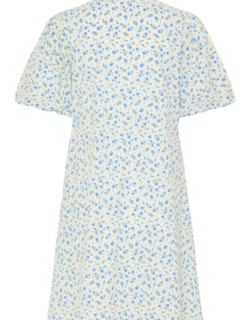 ICHI Qwin 100% Cotton Dress in Cloud Dancer/Blue Floral